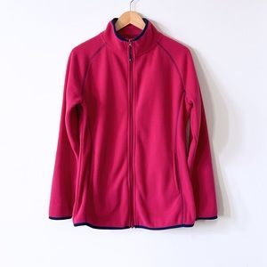 White Cross Fuchsia Pink Fleece Zip Front Lightweight Sweatshirt Jacket Size M